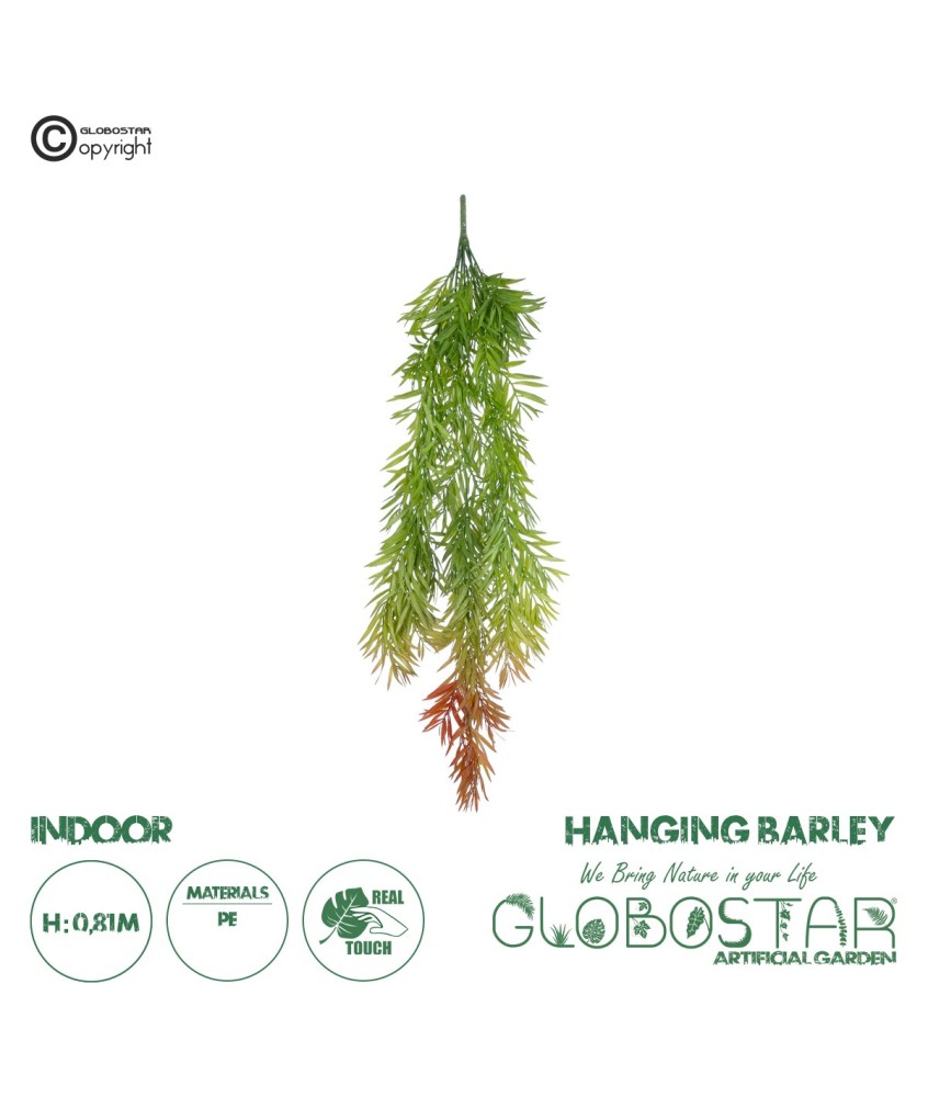 GloboStar® Artificial Garden HANGING BARLEY 20858 Τεχνητό Διακοσμητικό Κρεμαστό Φυτό Κριθάρι Μ26 x Π15 x Υ81cm